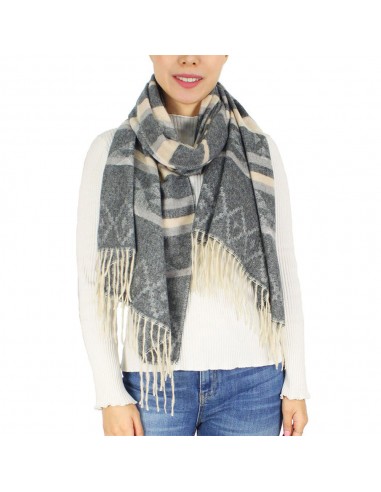 Western Pattern Woven Scarf (Tan + Grey) pas cheres