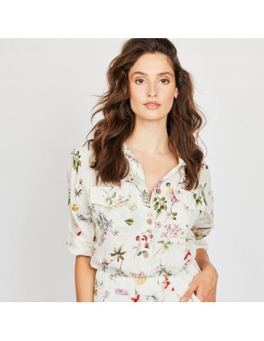 Double Pocket Linen Blouse (Wild Flower Print) Faites des économies