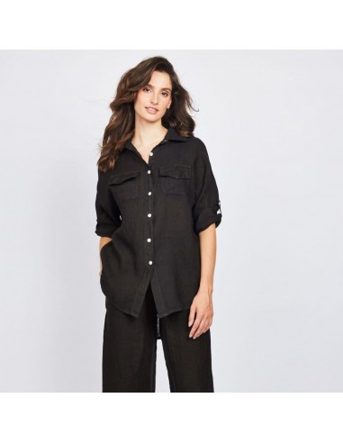 Double Pocket Linen Blouse (Black) de France