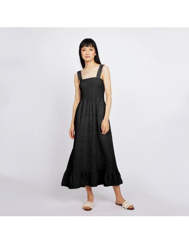 Bunched Top Linen Dress (Black) de votre