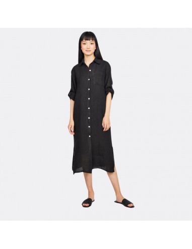 Maxi Linen Blouse Dress (Black) français