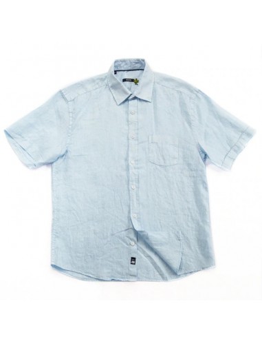 Solid Linen Classic Collar Short Sleeve Shirt (Pale Blue) en linge