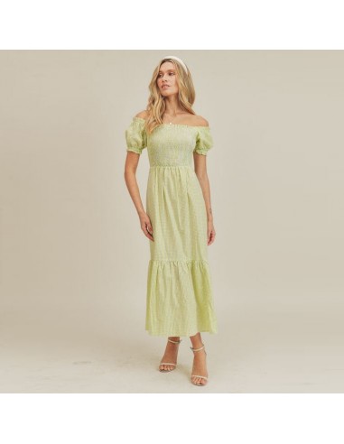 Smocked Gingham Midi Dress (Celery Green) l'évolution des habitudes 