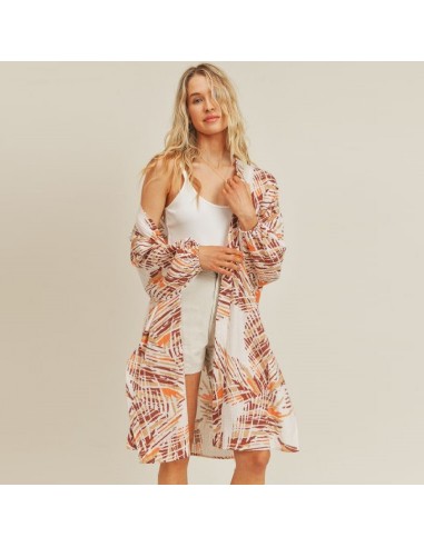 Long Sleeve Printed Kimono (Orange Brown Abstract) rembourrage situé sous