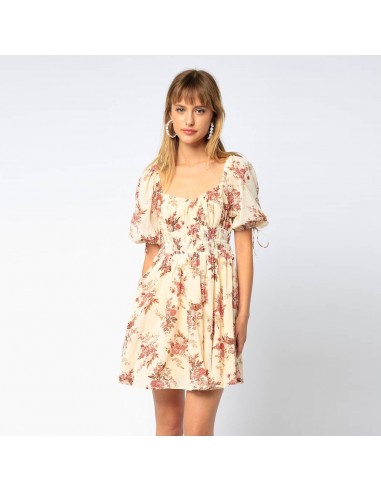 Ruched Bust Mini Dress (Cream Floral) le concept de la Pate a emporter 