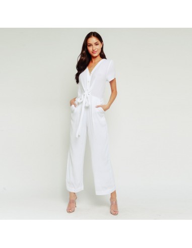 Waist Tie Button Up Jumpsuit (White) vous aussi creer 