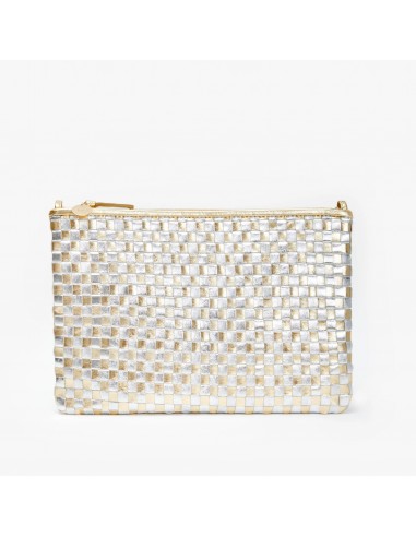 Flat Clutch (Gold + Silver Woven Checker) basket pas cher