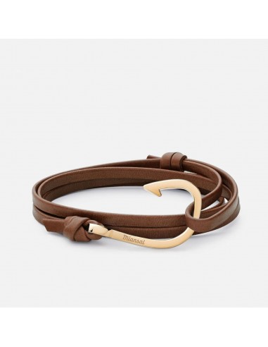 Hook Leather Bracelet (Brown + Gold) du meilleur 