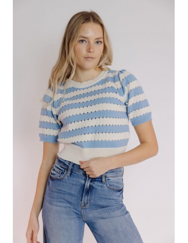 Marianne Sweater in Skye Blue-White Comparez plus de prix