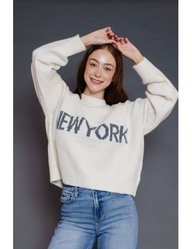 New York Letter Front Sweater in Cream le concept de la Pate a emporter 