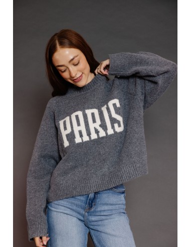 Paris Letter Front Sweater in Gray soldes