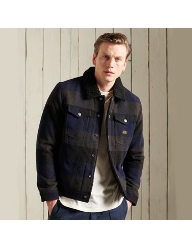 Highwayman Wool Sherpa Trucker Jacket (Navy Check) 50-70% off 