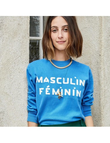 "Masculin Féminin" Knit Sweatshirt (Blue) soldes