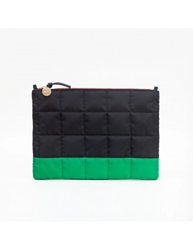 Flat Clutch with Tabs Quilted Puffer (Black + Green) outlet